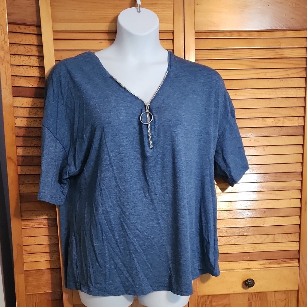 Blue Zipper Detail Women's Top